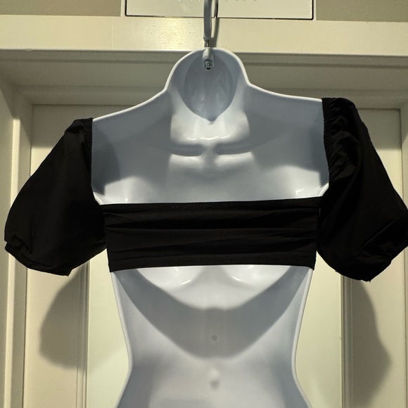 Blue Blush Whimisigoth Black Women's Bandeau Top Size S Puff Sleeves Indie Boho - Picture 5 of 9